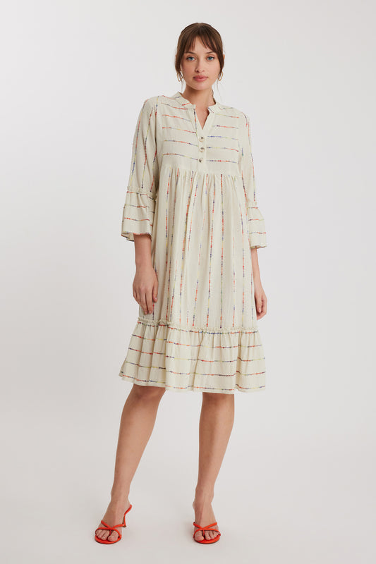 JUDGE COLLAR WITH SLEEVE AND SKIRT TIP FRILL DETAILED DRESS