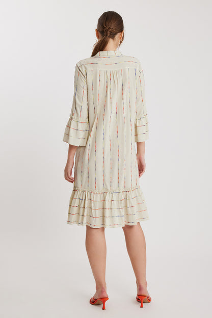 JUDGE COLLAR WITH SLEEVE AND SKIRT TIP FRILL DETAILED DRESS