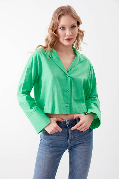 VISCOSE FLAX CROP SHIRT WITH BUTTONS