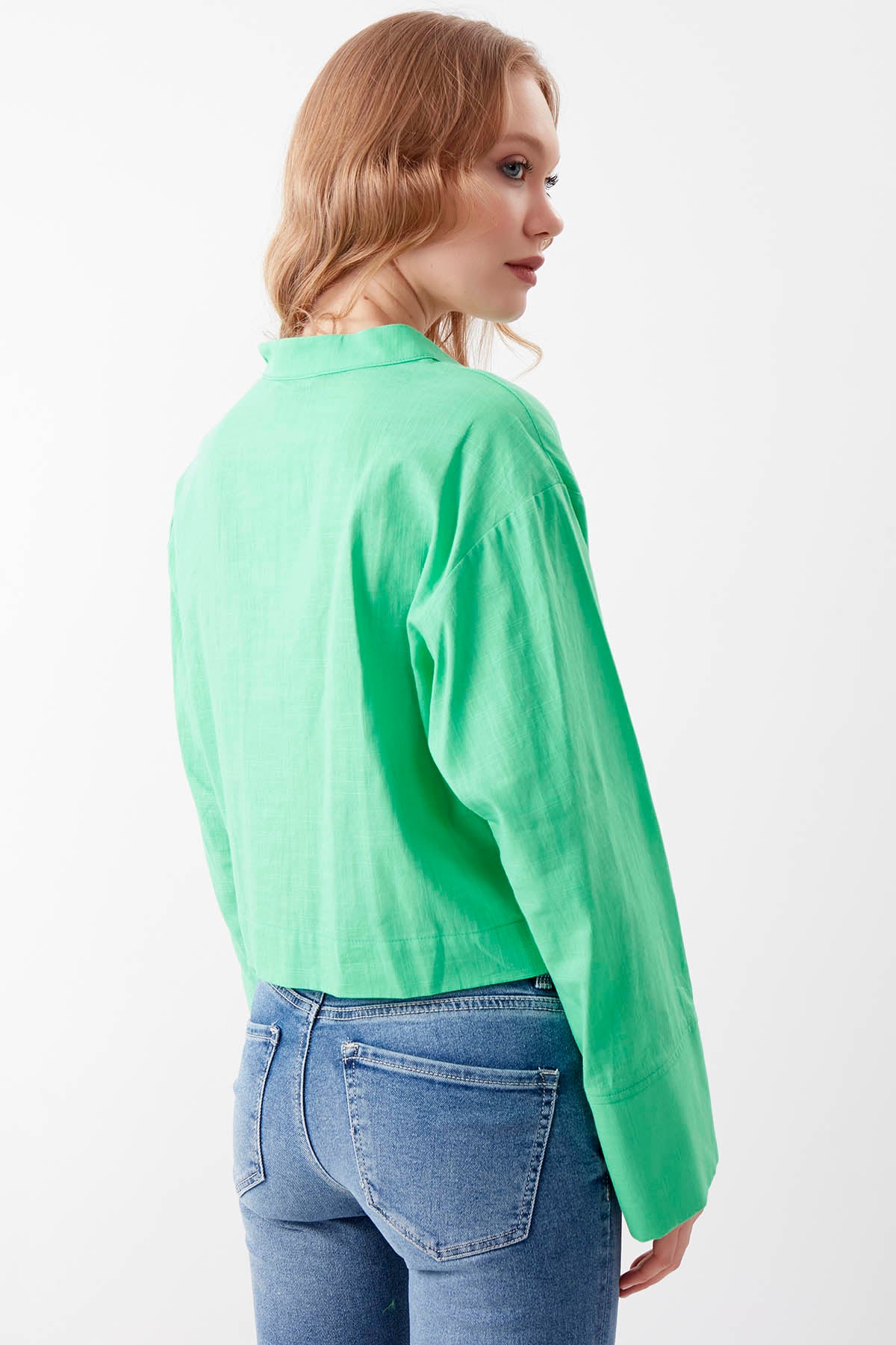 VISCOSE FLAX CROP SHIRT WITH BUTTONS