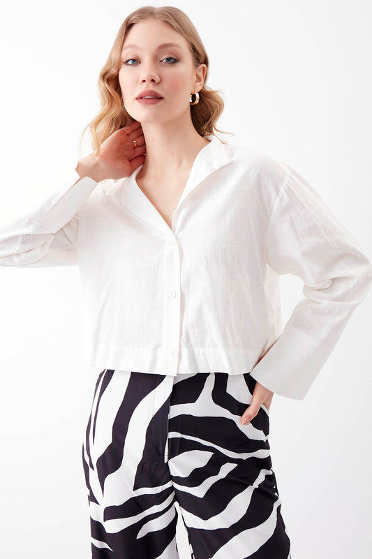 VISCOSE FLAX CROP SHIRT WITH BUTTONS