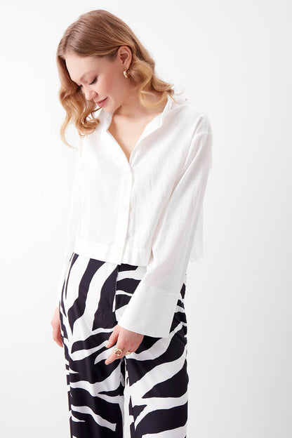 VISCOSE FLAX CROP SHIRT WITH BUTTONS