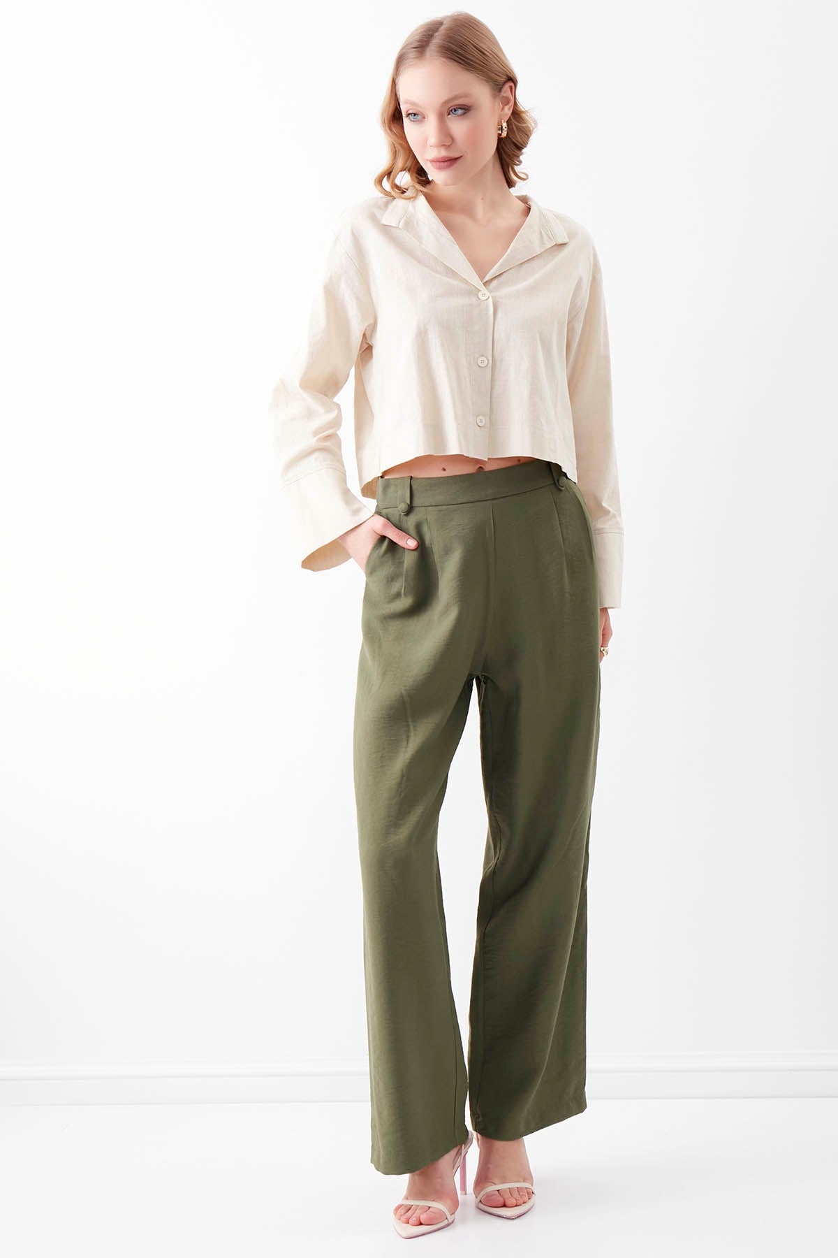 VISCOSE FLAX CROP SHIRT WITH BUTTONS