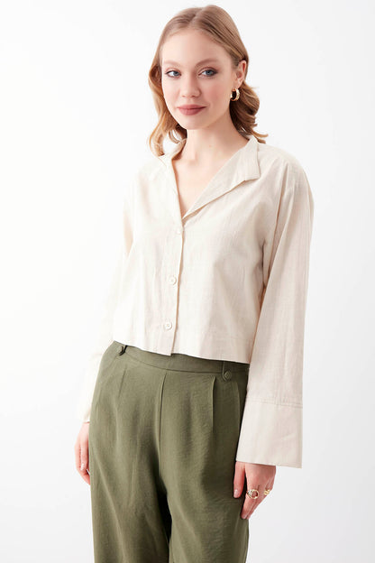 VISCOSE FLAX CROP SHIRT WITH BUTTONS