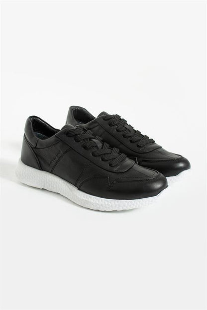 Baley Genuine Leather Black and White Bosphorus Men's Sports Shoes