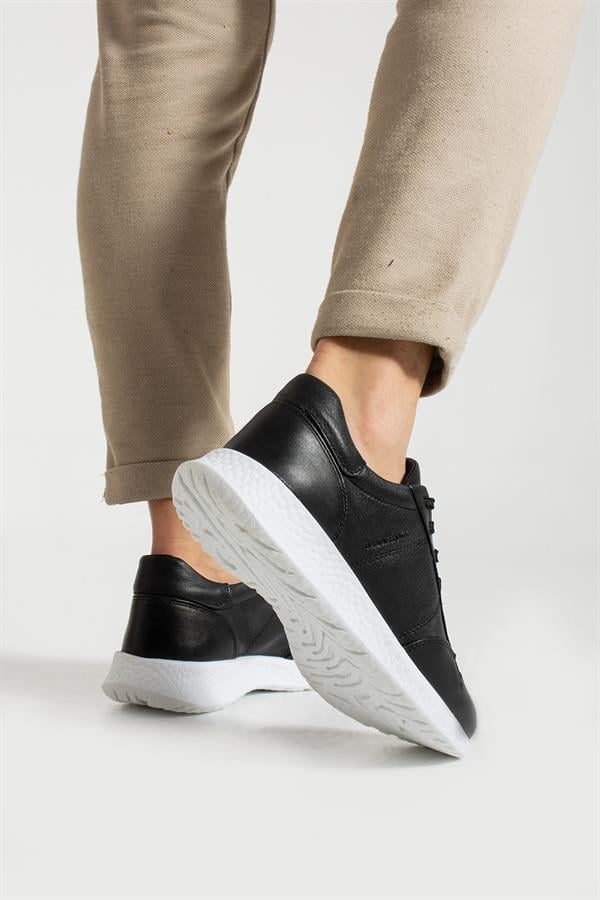 Baley Genuine Leather Black and White Bosphorus Men's Sports Shoes