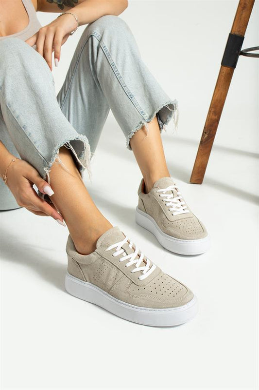Real Leather Beige Suede Women's Everyday Shoes