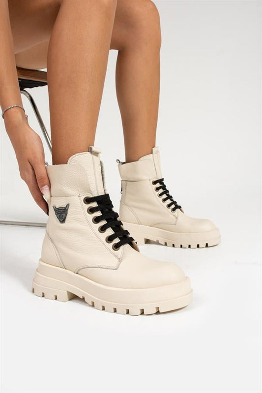Genuine Leather Beige Women's Boots