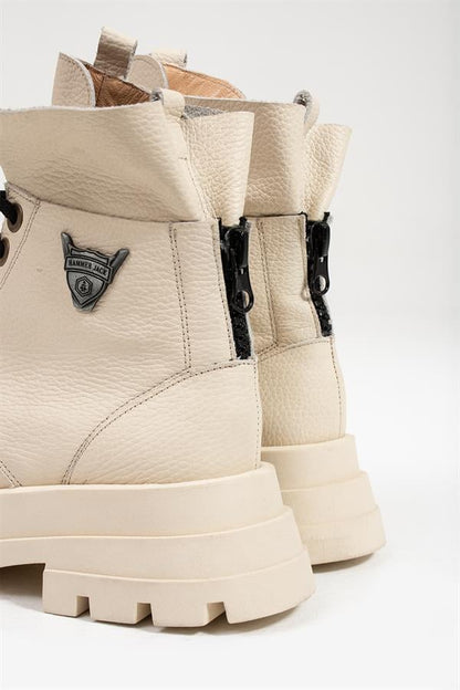Genuine Leather Beige Women's Boots