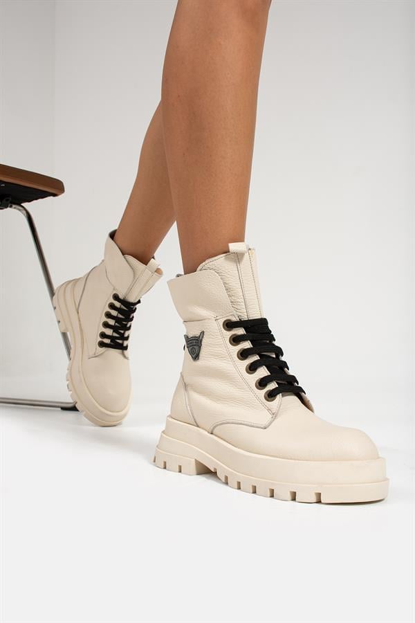 Genuine Leather Beige Women's Boots