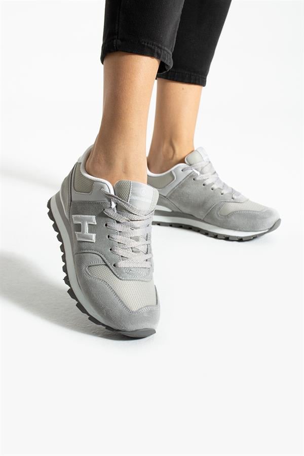 Genuine Leather White Grey Women's Athletic Shoes