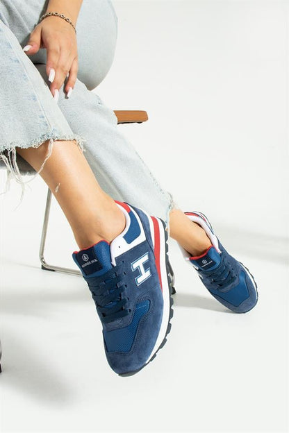 Genuine Leather Dark Indigo Red Women's Athletic Shoes
