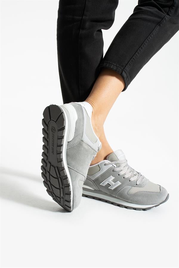 Genuine Leather White Grey Women's Athletic Shoes