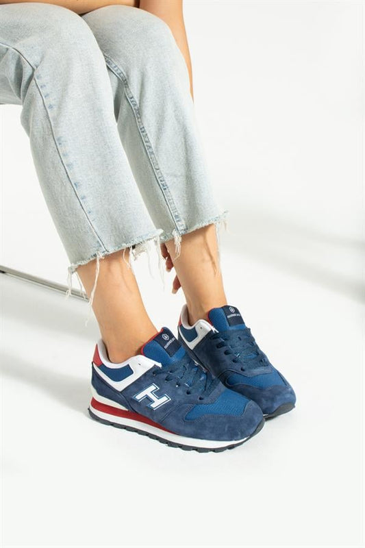 Genuine Leather Dark Indigo Red Women's Athletic Shoes