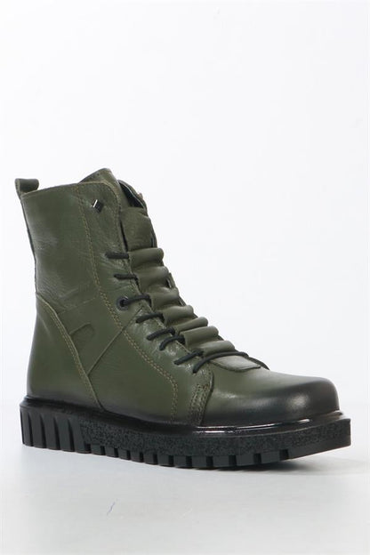 Real Leather Khaki Women's Boots