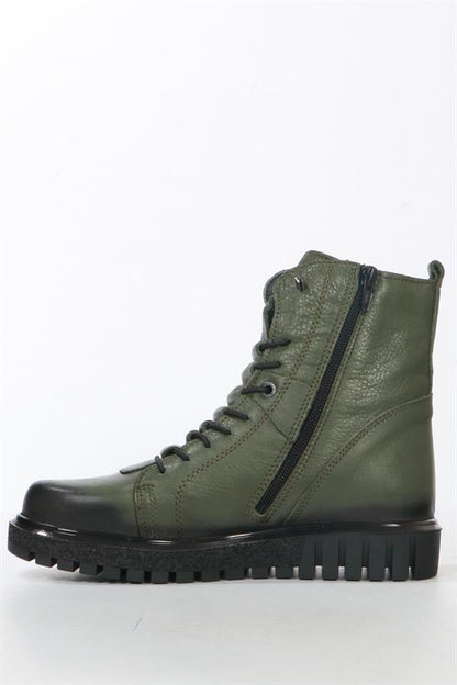 Real Leather Khaki Women's Boots