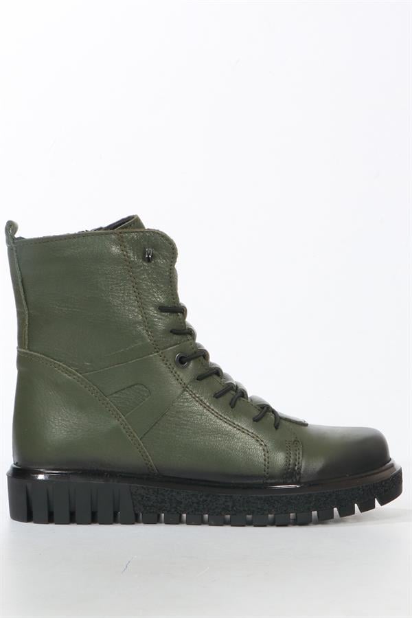 Real Leather Khaki Women's Boots