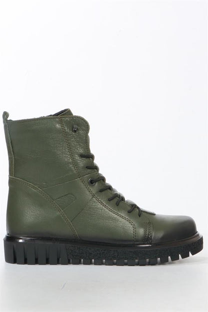 Real Leather Khaki Women's Boots