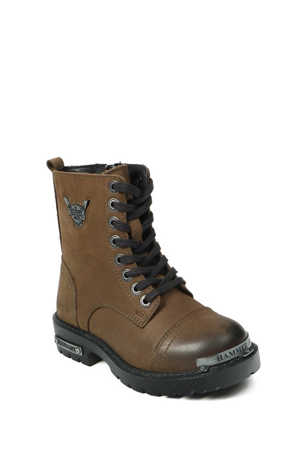 Khaki Genuine Leather Children's Boots