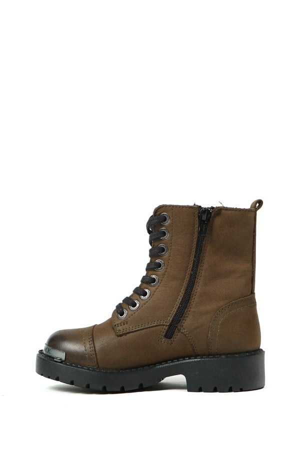 Khaki Genuine Leather Children's Boots
