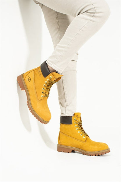 Genuine Leather Cat Yellow Stick Men's Boots