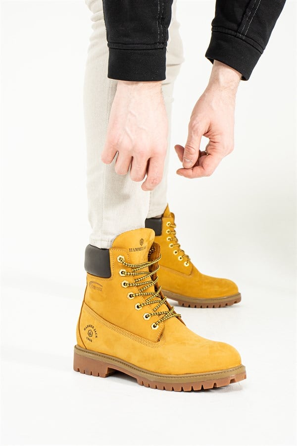 Genuine Leather Cat Yellow Stick Men's Boots