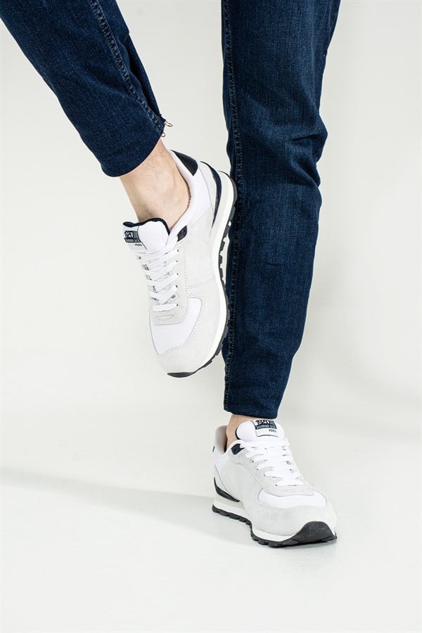Peruvian True Leather Dirty White And Navy Men's Sports Shoes
