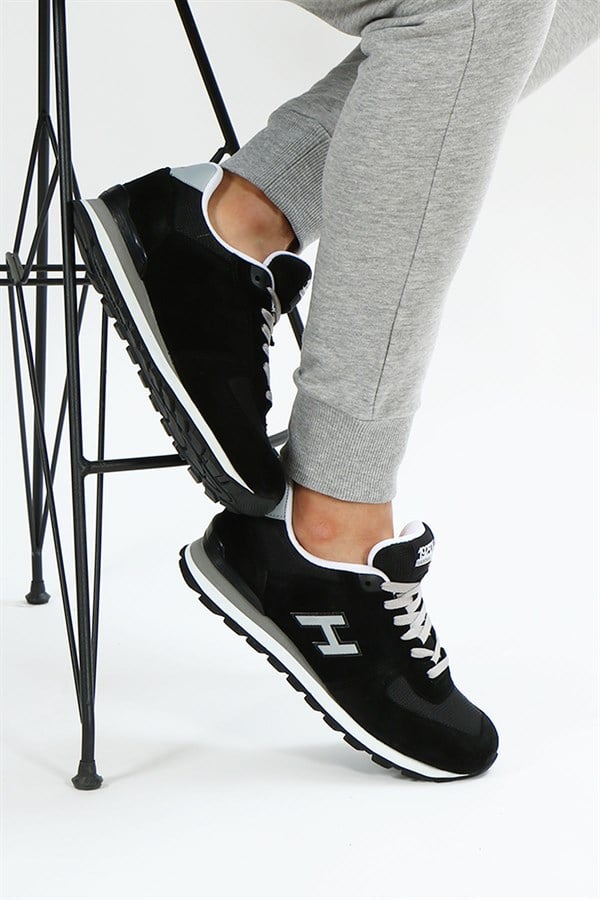 Peruvian Leather Black And Grey Men's Sports Shoes