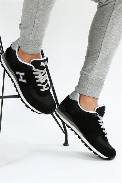 Peruvian Leather Black And Grey Men's Sports Shoes