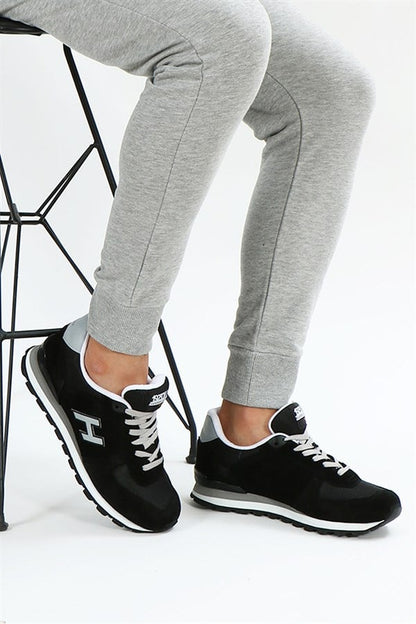 Peruvian Leather Black And Grey Men's Sports Shoes