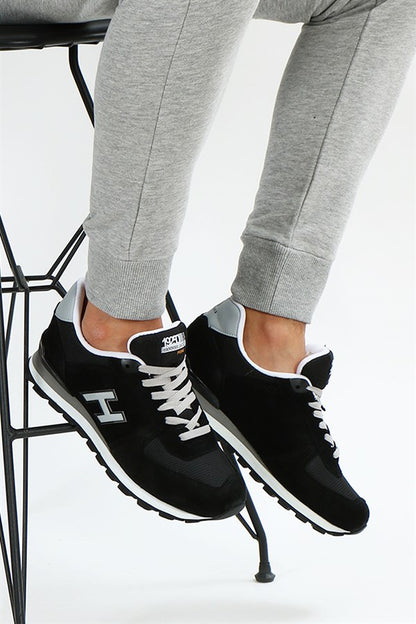 Peruvian Leather Black And Grey Men's Sports Shoes
