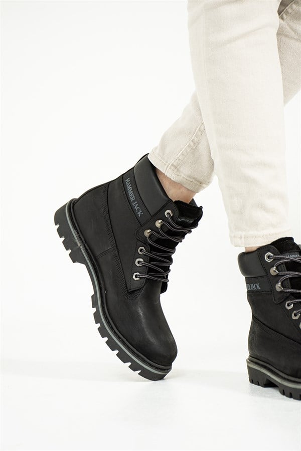 Genuine Leather Black Stick Men's Boots