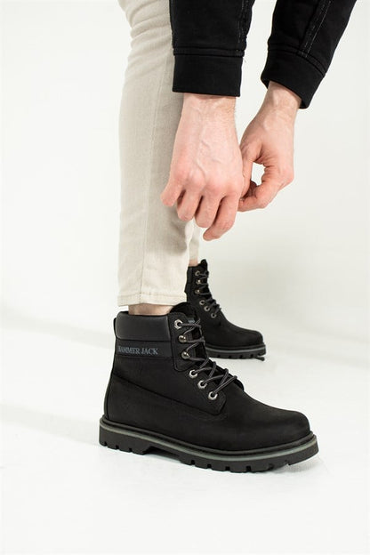 Genuine Leather Black Stick Men's Boots
