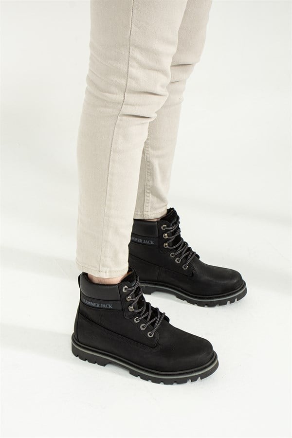 Genuine Leather Black Stick Men's Boots