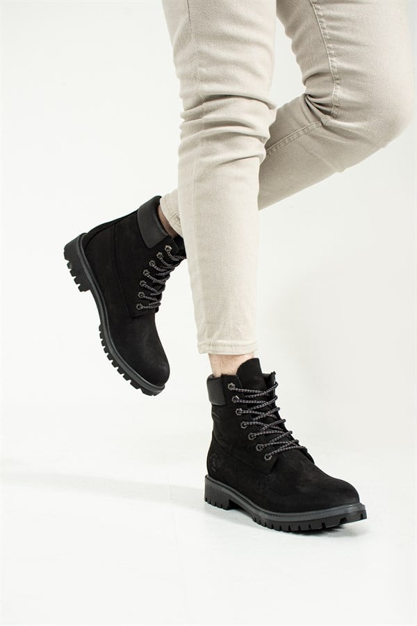 Genuine Leather Black Stick Men's Boots
