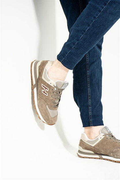 Chile Genuine Leather Taupe Grey Men's Sports Shoes