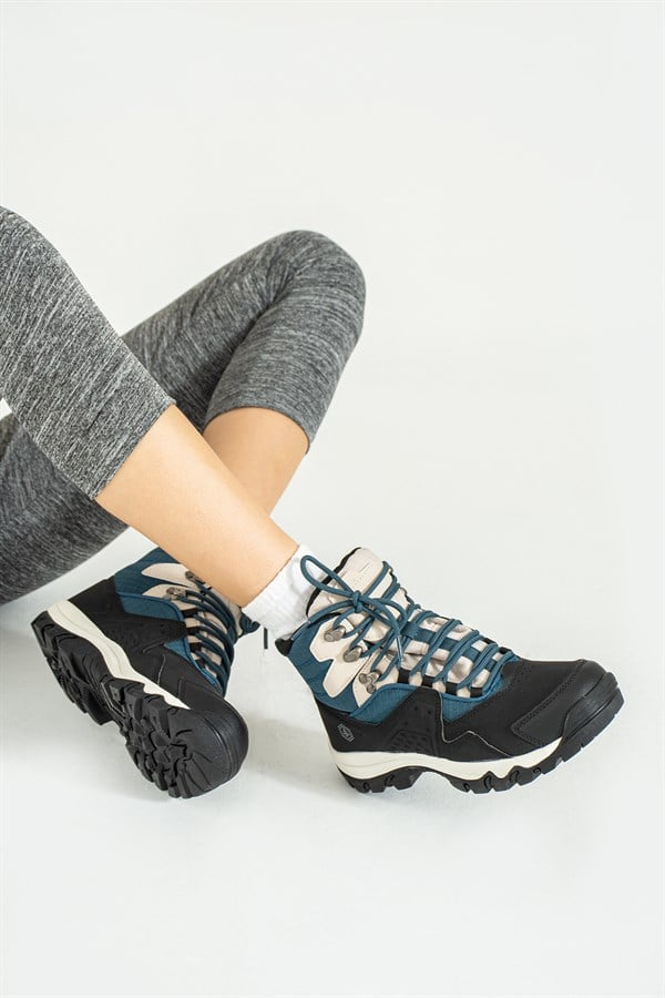 Waterproof Black and Blue Outdoor Women's Boots