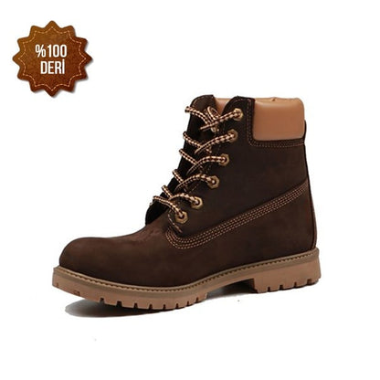 Genuine Leather Coffee Women's Boots