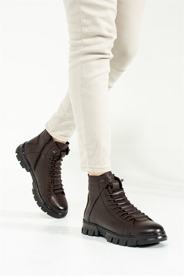 Genuine Leather Coffee Outdoor Men's Boots