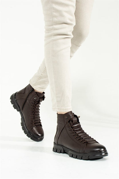 Genuine Leather Coffee Outdoor Men's Boots