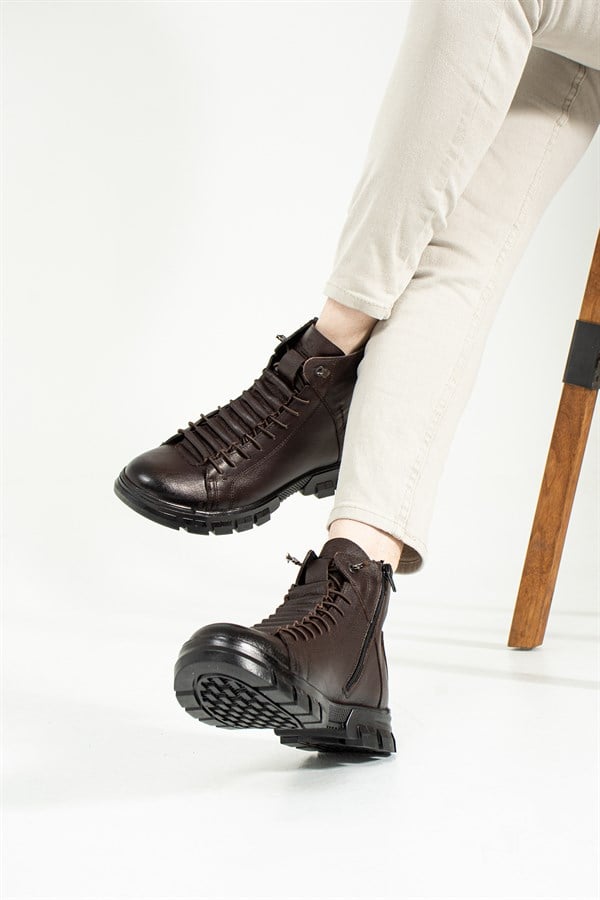 Genuine Leather Coffee Outdoor Men's Boots