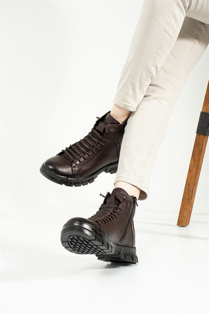 Genuine Leather Coffee Outdoor Men's Boots