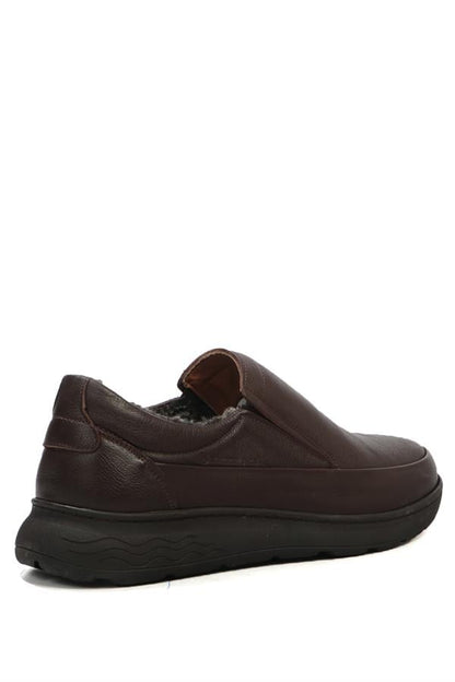 True Leather Furry Brown Men's Shoes
