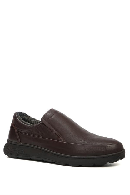 True Leather Furry Brown Men's Shoes