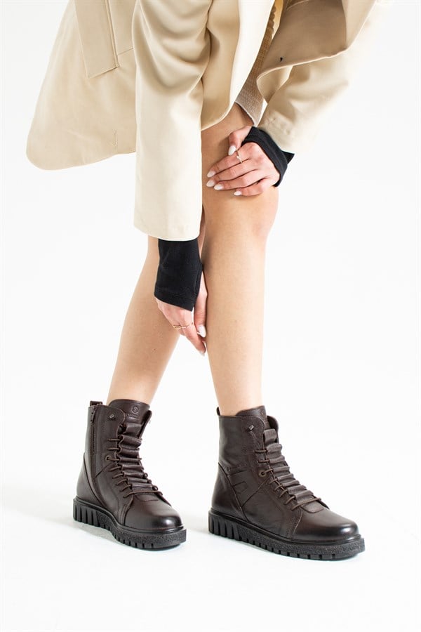 Real Leather Brown Outdoor Women's Boots