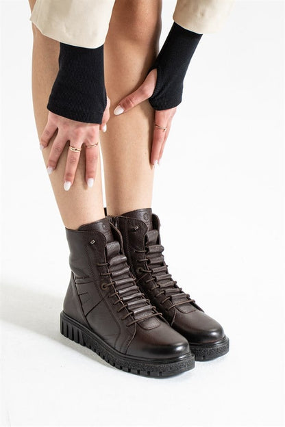 Real Leather Brown Outdoor Women's Boots