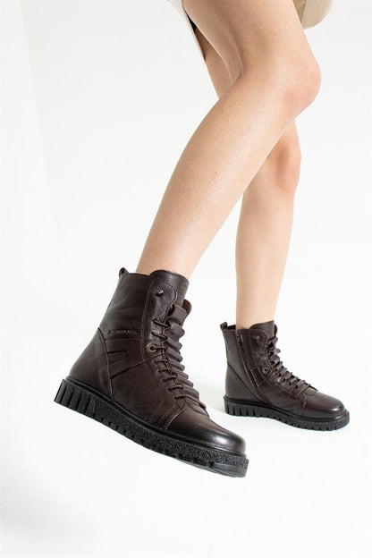Real Leather Brown Outdoor Women's Boots