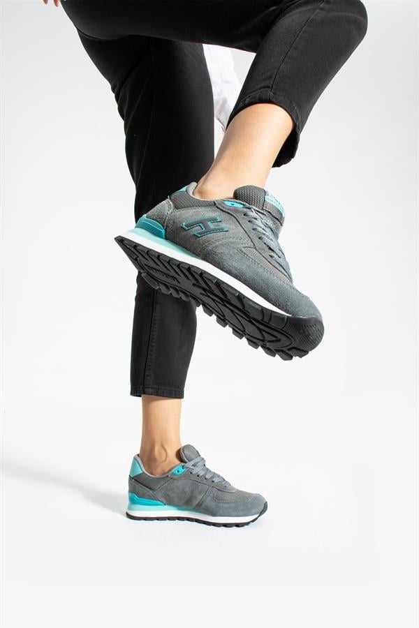 Peruvian Genuine Leather Grey Turquoise Women's Sports Shoes