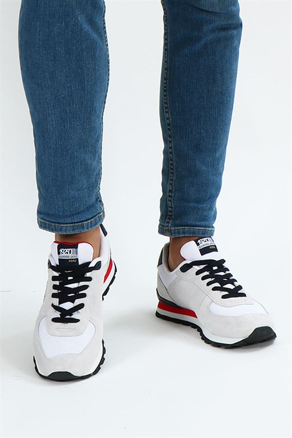 Peruvian True Leather Dirty White And Red Men's Sports Shoes
