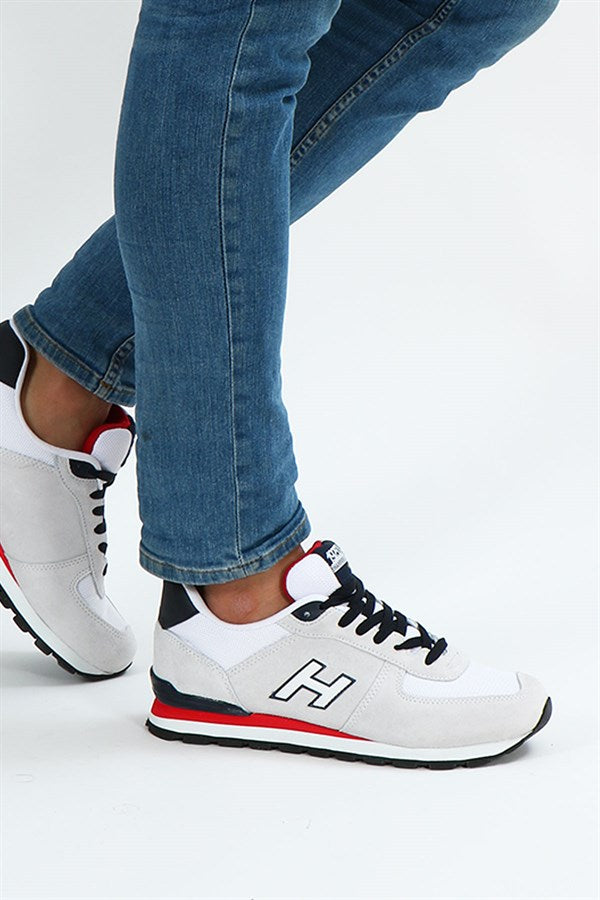 Peruvian True Leather Dirty White And Red Men's Sports Shoes